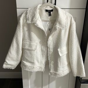 Frayed tweed jacket and short set